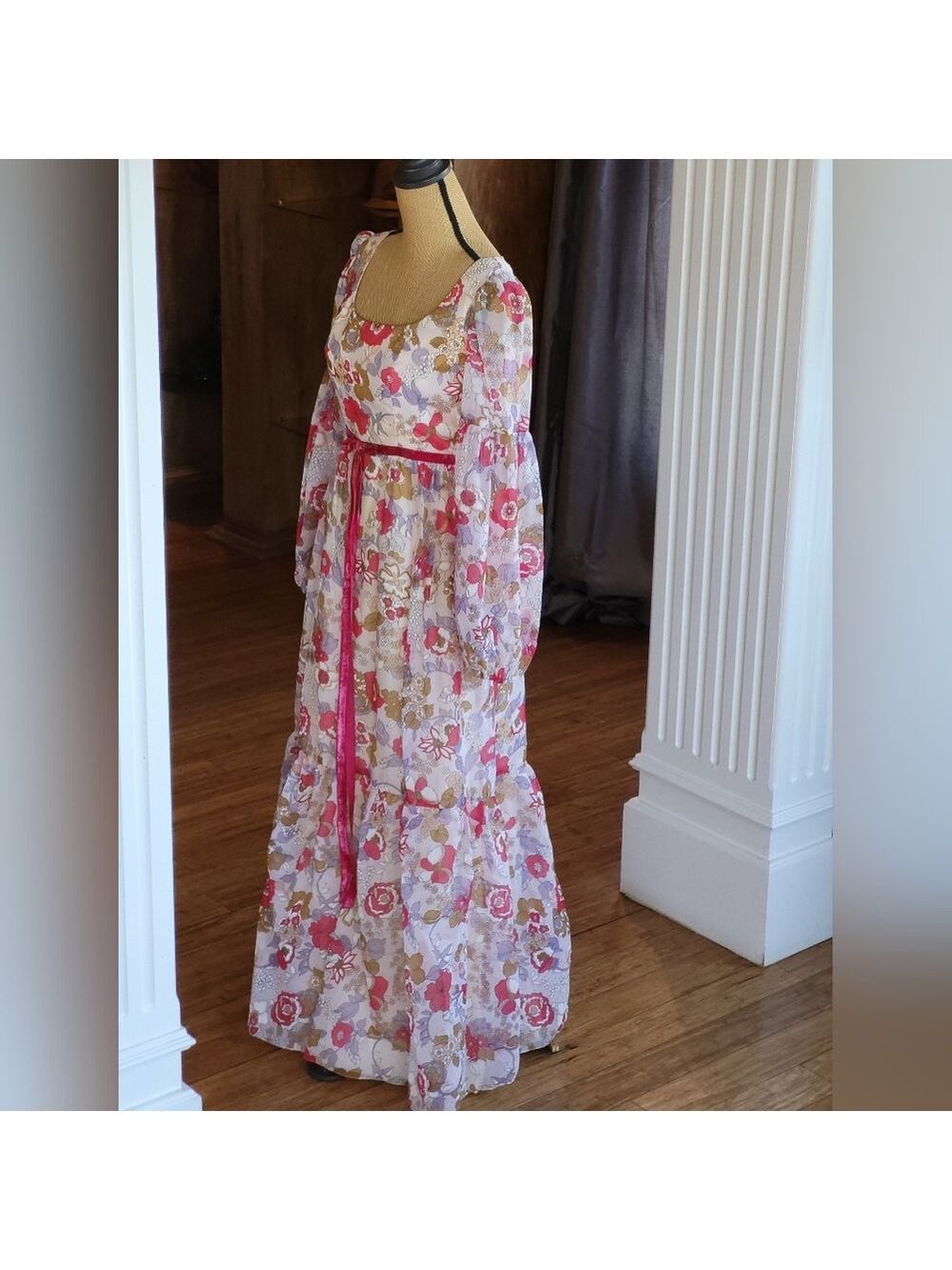 Lorrie Deb San Francisco Vtg 70s Size 6 Floral Chiffon Maxi Dress - Picture 4 of 11